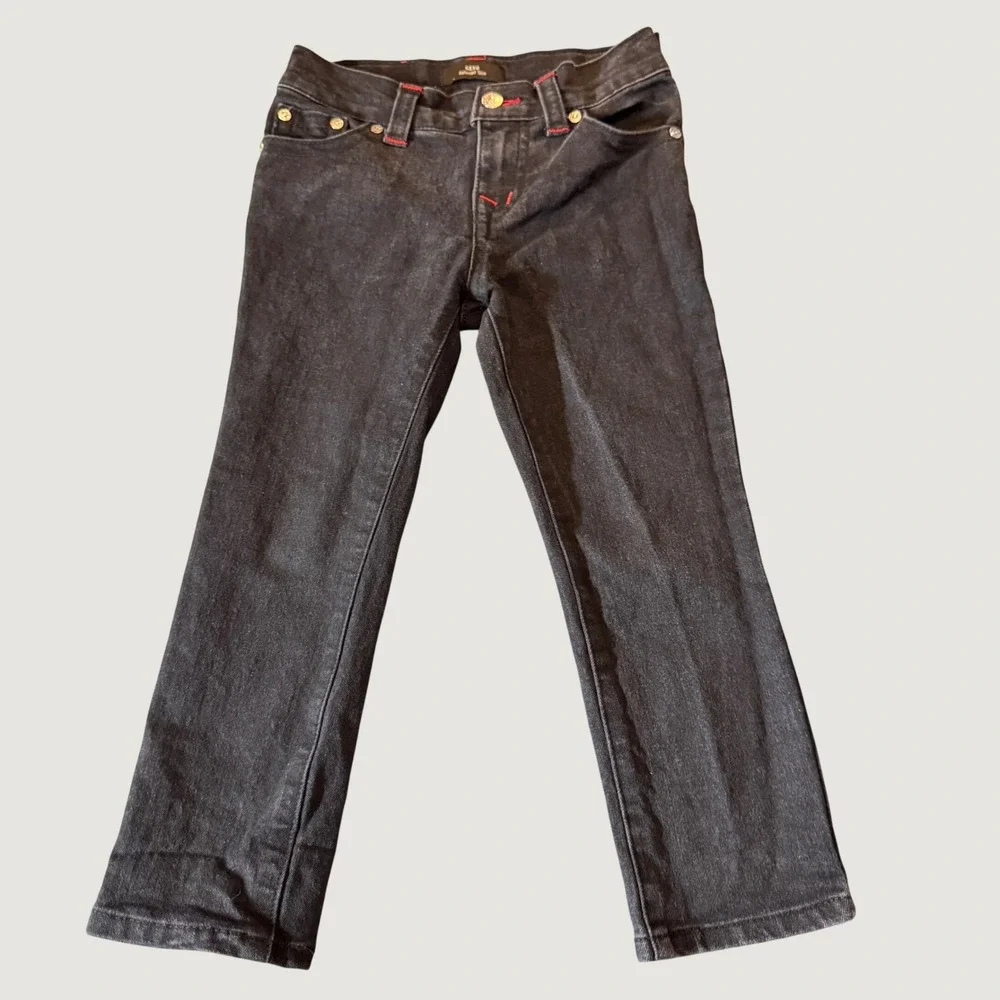 True Religion Kids Geno Relaxed Slim Jeans 4T Black Red Stitch School Kidcore